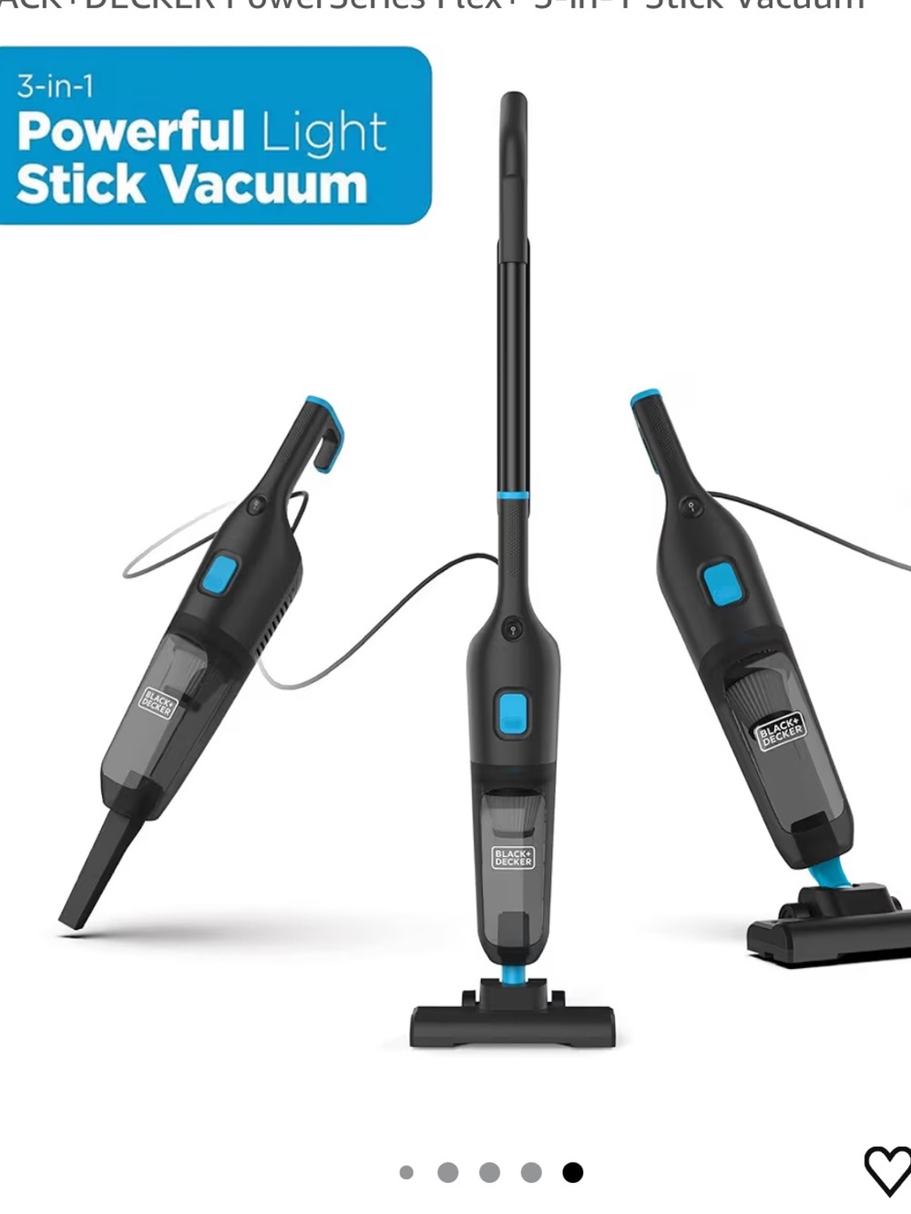 Black & Decker Corded FLEX+ 3-in-1 Stick Vacuum in Black with Blue Accents